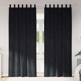 vidaXL Κουρτίνες με κουρτίνες 2 pcs Μαύρο 140 x 225 cm Βελούδο