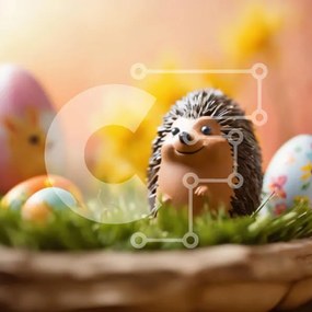 Intra Συλλεκτικό Ξύλινο Παζλ Plywood  4mm - Πασχαλινός σκαντζόχοιρος με αυγά και καλάθι στο γρασίδι Σε Ξύλινο Κουτί - Διαστάσεις: 10x10 cm – 25 κομμάτια