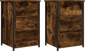 vidaXL Κομοδίνα 2 τεμ. Καπνιστή Δρυς 40 x 36 x 60 εκ. Επεξεργ. Ξύλο