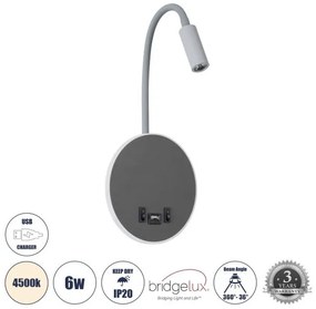 Απλίκα Ξεν/χείου Bed Side/Reading Light 6W 4500K Αλουμίνιο Globostar-60882-Ανθρακί 60882