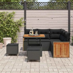 vidaXL Σετ Καναπέ Κήπου με μαξιλάρι 8 pcs Μαύρο 80 x 80 x 71 cm