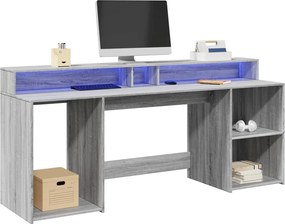 vidaXL Γραφείο με LED Γκρι Sonoma 200x55x91 εκ. Επεξεργ. Ξύλο