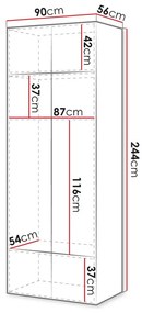 Ντουλάπα Charlotte H112, Άσπρο, 244x87x54cm, Πόρτες ντουλάπας: Με μεντεσέδες, Αριθμός ραφιών: 2, Αριθμός ραφιών: 2 | Epipla1.gr