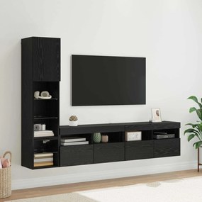 vidaXL Μονάδα Τοίχου Τηλεόρασης 4 pcs Μαύρη Οξυά Επεξεργασμένο ξύλο