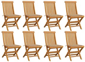 vidaXL Καρέκλες Κήπου 8 τεμ. από Μασίφ Ξύλο Teak με Μπεζ Μαξιλάρια