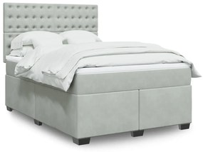 Κρεβάτι Boxspring με Στρώμα Ανοιχτό Γκρι 140x200 εκ. Βελούδινο - Γκρι