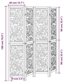 Διαχωριστικό Χώρου με 4 Πάνελ Μαύρο από Μασίφ Ξύλο Παυλώνιας - Μαύρο
