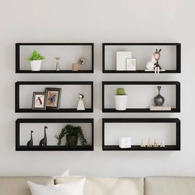 vidaXL Ράφια Τοίχου με ράφι Επιτοίχιο 6 pcs Μαύρη δρυς 60 x 15 x 23 cm