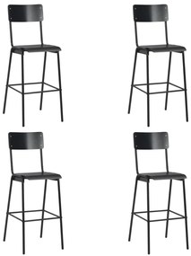 vidaXL Σκαμπό Μπαρ 4 τεμ. Μαύρα από Μασίφ Κόντρα Πλακέ και Ατσάλι