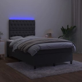 vidaXL Κρεβάτι Boxspring με Στρώμα & LED Μαύρο 120x190 εκ. Βελούδινο