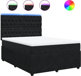 vidaXL Κρεβάτι Boxspring με Στρώμα Μαύρο 140x190 εκ. Βελούδινο