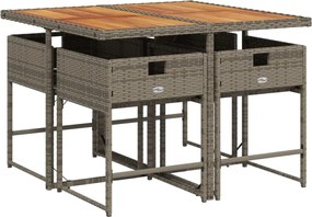 vidaXL Σετ Τραπεζαρίας Κήπου 5 τεμ. Γκρι Συνθ. Ρατάν με Μαξιλάρια