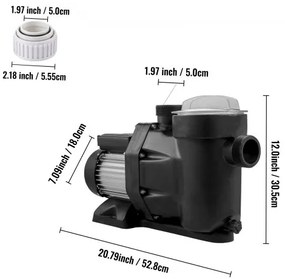 VEVOR 1 HP Pool Pump, 19200 L/h 750W Pool Pump In/Ground Swimming Pool Pump with Strainer Basket Pool Pump Motor for Clean Swimming Pool Water 1.97&quot; Inlet/Outlet pool filter pump with 2 Fitting Hoses