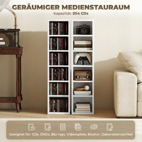204 Ράφια αποθήκευσης CD Σετ 2, Blu-Ray Tower Stand με ρυθμιζόμενα ράφια, Organizer ραφιών, Λευκό