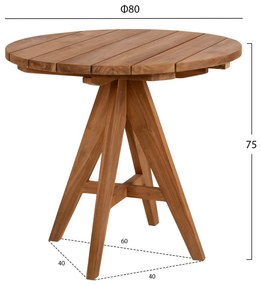 Τραπέζι LEO C9623.11 Στρόγγυλο απο Μασίφ Ξύλο TEAK Φυσικό Φ80x75Υεκ. 80x80x75 εκ.