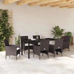 vidaXL Σέτ φαγητού για κήπο με μαξιλάρι 7 pcs Καφέ Πολυ ράταν