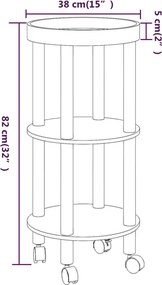 vidaXL Τρόλεϊ 3 Επιπέδων Γκρι 38 x 38 x 82 εκ. Επεξ. Ξύλο/Μασίφ Πεύκο