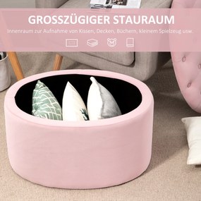 Πάγκος αποθήκευσης Ταπετσαρισμένος πάγκος με όψη βελούδου, Οβάλ σκαμπό, Τρούφα για σαλόνι υπνοδωμάτιο διάδρομο 71 x 52 x 42 cm, Ροζ