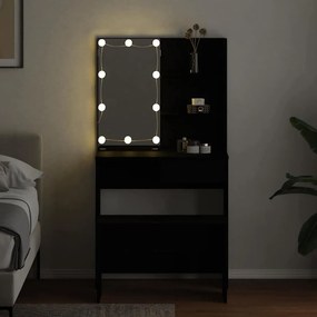 vidaXL Σετ Τραπέζι Μακιγιάζ LED 2 pcs Μαύρη Οξυά Επεξεργασμένο ξύλο