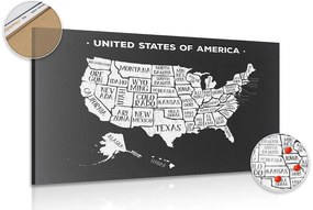 Εικόνα εκπαιδευτικού χάρτη από φελλό των ΗΠΑ σε ασπρόμαυρο - 120x80  smiley