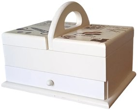 Κουτάκι Ραπτικής 22x16x17cm Λευκό Ξύλινο με Δύο Θέσεις &amp; Συρτάρι Etoile BF-512