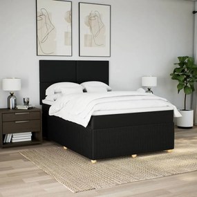 Κρεβάτι Boxspring με Στρώμα Μαύρο 140x190 εκ. Υφασμάτινο - Μαύρο