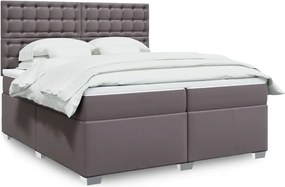 vidaXL Κρεβάτι Boxspring με Στρώμα Γκρι 200x200 εκ. Συνθετικό Δέρμα