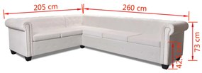 vidaXL Καναπές Γωνιακός Εξαθέσιος Chesterfield Λευκός Συνθετικό Δέρμα