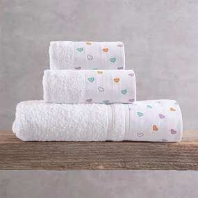 Πετσέτες Tiny Heart Σε Κουτί (Σετ 3τμχ) White Ρυθμός Towels Set 70x140cm 100% Πενιέ Βαμβάκι