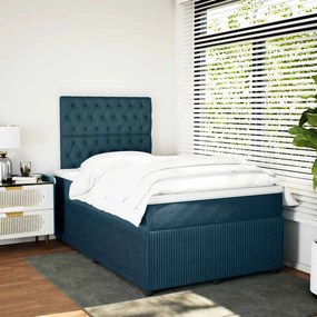 vidaXL Κρεβάτι Boxspring με Στρώμα Σκούρο Μπλε 120x190 εκ. Βελούδινο