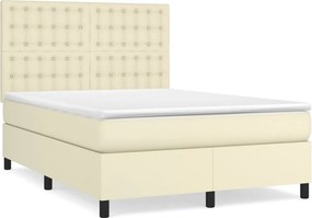 vidaXL Κρεβάτι Boxspring με Στρώμα Κρεμ 140x190εκ. από Συνθετικό Δέρμα