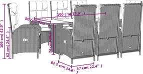 vidaXL Σετ Τραπεζαρίας Κήπου 9 τεμ. Γκρι Συνθ. Ρατάν με Μαξιλάρια