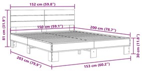 Πλαίσιο Κρεβατιού Καφέ Δρυς 150x200 εκ. Επεξ. Ξύλο &amp; Μέταλλο - Καφέ