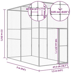 vidaXL Κλουβί Γάτας 3 x 1,5 x 2,5 μ. από Γαλβανισμένο Χάλυβα