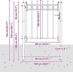 vidaXL Πύλη Φράχτη HORST 100 x 100 cm Μέταλλο Μαύρο Κλειδώσιμο