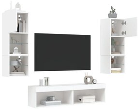 vidaXL Έπιπλα Τοίχου Τηλεόρασης 6 τεμ LED Λευκά από Επεξεργασμένο Ξύλο