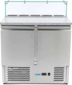 Pizza Prep Fridge - 90cm - 2 Doors - Fits 5 x 1/6 GN - incl Glass Cover