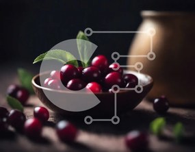 Intra Συλλεκτικό Ξύλινο Παζλ Plywood  4mm - Φρέσκα Cranberries σε ένα ξύλινο τραπέζι Σε Ξύλινο Κουτί - Διαστάσεις: 10x10 cm – 25 κομμάτια