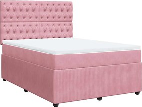 vidaXL Κρεβάτι Boxspring με Στρώμα Ροζ 140x190 εκ. Βελούδινο