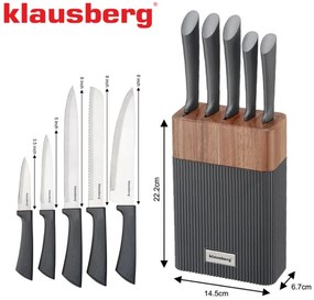 Σετ μαχαιριών Klausberg KB 7979, 6 τεμάχια, Ανοξείδωτο ατσάλι, Βάση, γραφίτης/καφέ