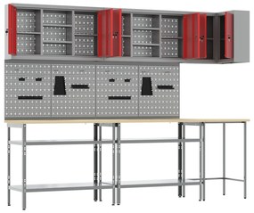 vidaXL Σετ Αποθήκευσης Εργαλείων 10 Τεμαχίων Κόκκινο από Σχηματισμένο Ξύλο και Μέταλλο