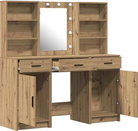 vidaXL Σετ Τραπέζι Ντυσίματος με LED 3 τμχ. Artisan Oak