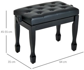 HOMCOM Ρυθμιζόμενο Ύψος Σκαμπό Πιάνου, Πάγκος Πιάνου από Συνθετικό Δέρμα, Σκαμπό Keyboard για Πιάνο Keyboard 64 x 35 x 45-55 cm Μαύρο