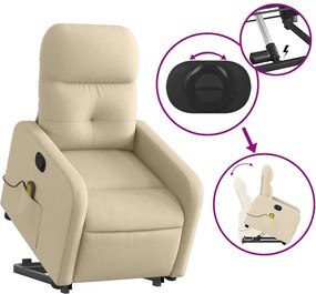 vidaXL Πολυθρόνα Μασάζ Ανακλινόμενη με Ανύψωση Κρεμ Υφασμάτινη