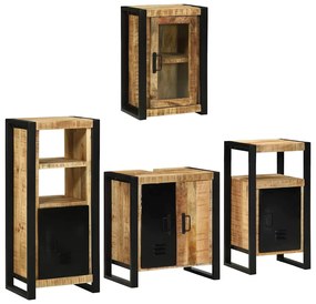 vidaXL Σετ Επίπλων Μπάνιου Επιτοίχιο 4 pcs Καφέ Στερεό ξύλο μάνγκο