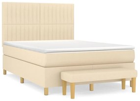 Κρεβάτι Boxspring με Στρώμα Κρεμ 140x190 εκ. Υφασμάτινο - Κρεμ