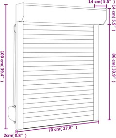 vidaXL Ρολό εισόδου Λευκός 70 x 100 cm Αλουμίνιο και Πολυουρεθάνη