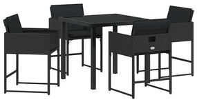 vidaXL Σέτ φαγητού για κήπο με μαξιλάρι 5 pcs Μαύρο συνθετικό ρατάν
