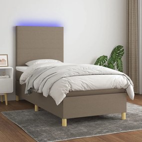 ΚΡΕΒΑΤΙ BOXSPRING ΜΕ ΣΤΡΩΜΑ &amp; LED TAUPE 90X190 ΕΚ. ΥΦΑΣΜΑΤΙΝΟ 3135241