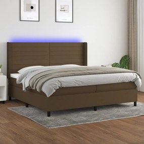 vidaXL Κρεβάτι Boxspring με Στρώμα &amp; LED Σκ.Καφέ 200x200εκ. Υφασμάτινο